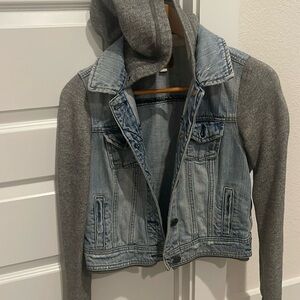 American eagle denim jacket with jersey sleeves and hoodie size small